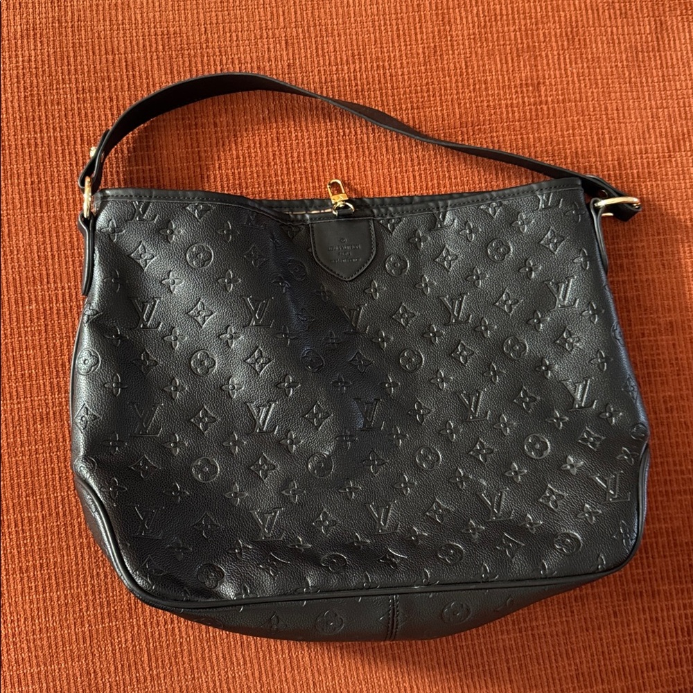 Black Monogram Leather Shoulder Bag